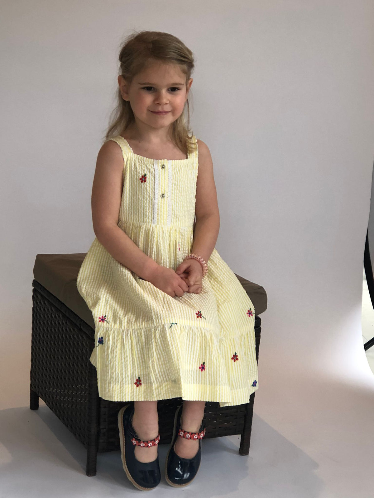 Toddler  Girls Embroidered Dress  In Textured Cotton