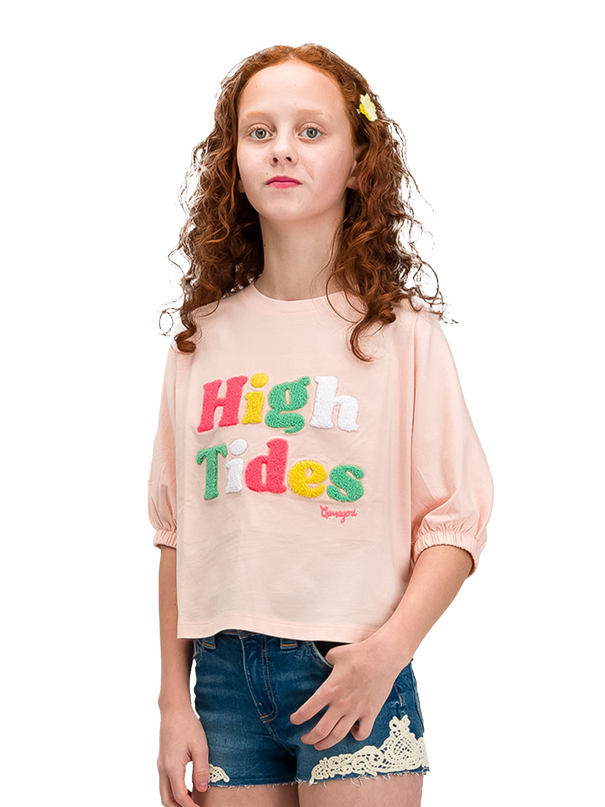 Embroidered  Slogan Puff Tee