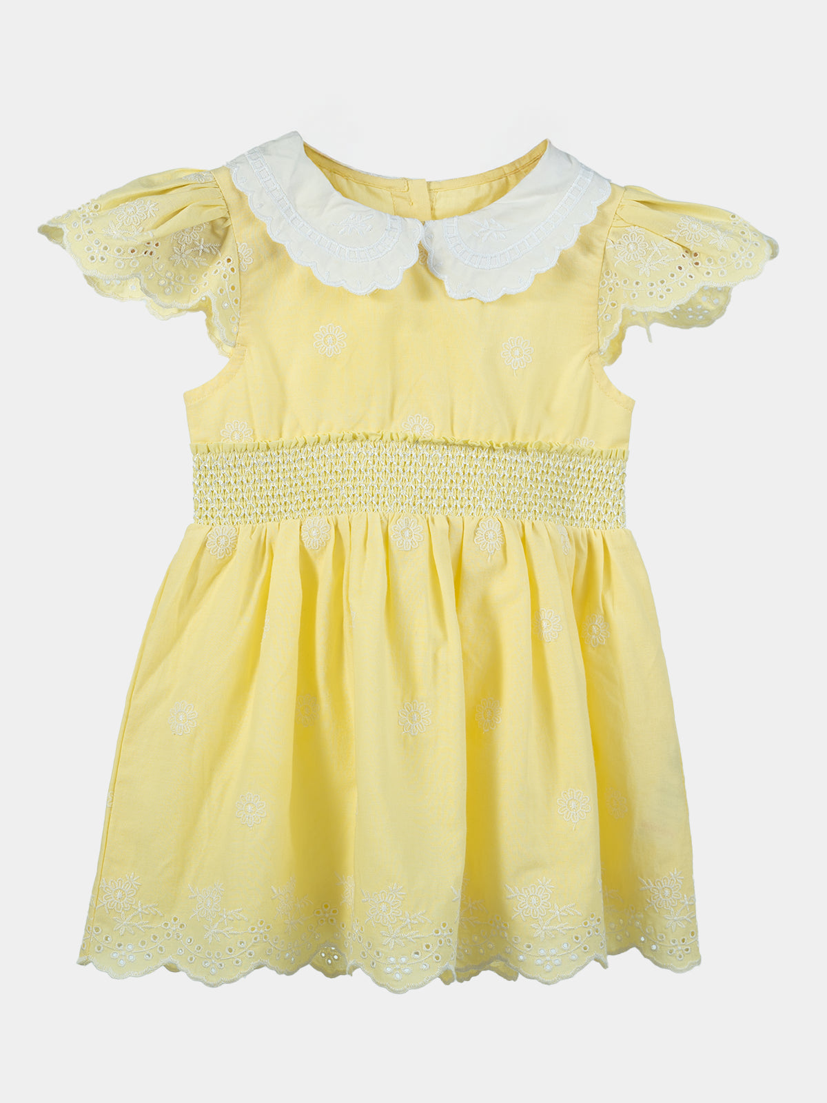 Lemon lace Embroidered Smock Dress