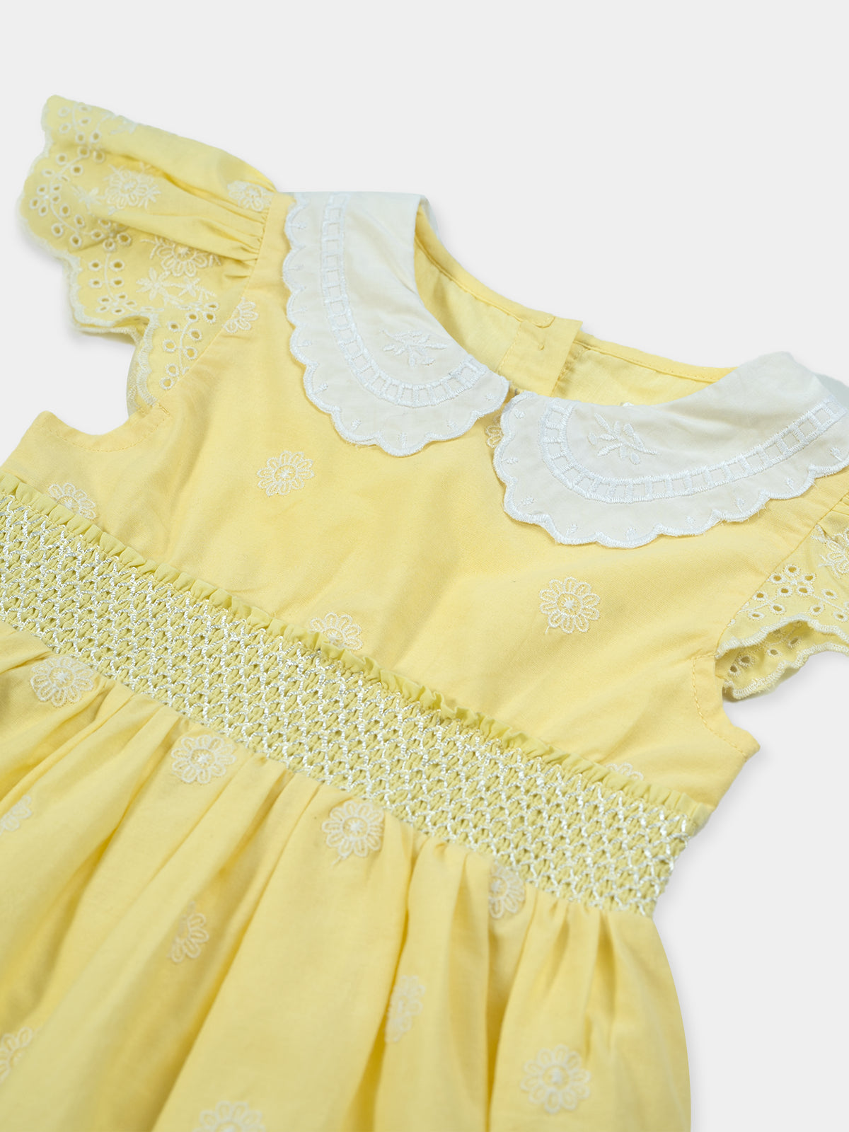 Lemon lace Embroidered Smock Dress