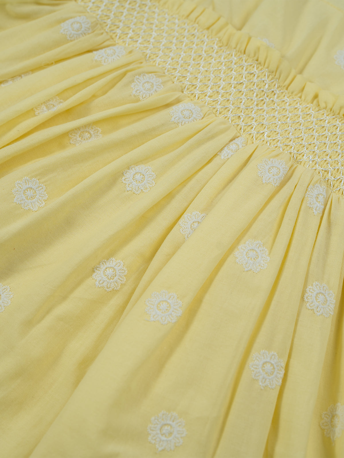 Lemon lace Embroidered Smock Dress