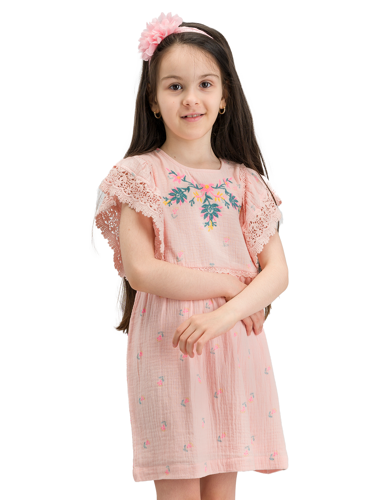 Peach Blossom Embroidered Dress