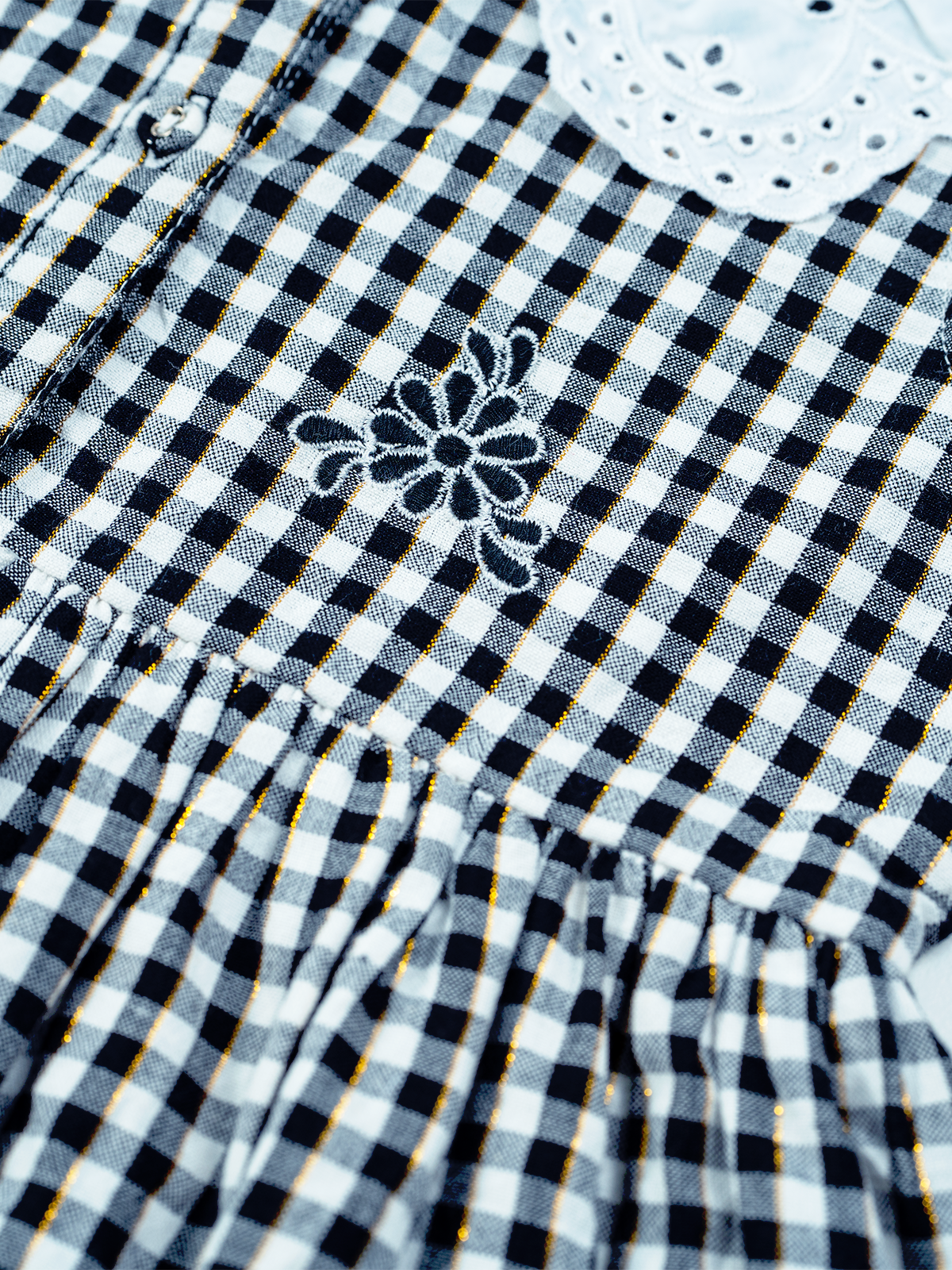 Willow Collar Embroidered Gingham Dress